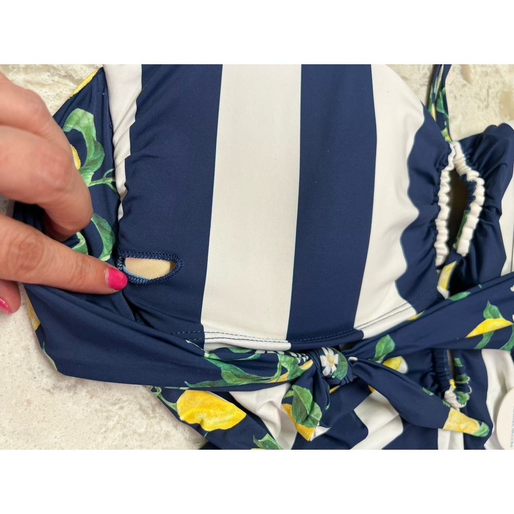 WET Swimwear XL Navy Lemons Bandeau One Piece Swimsuit $208 - Picture 4 of 6